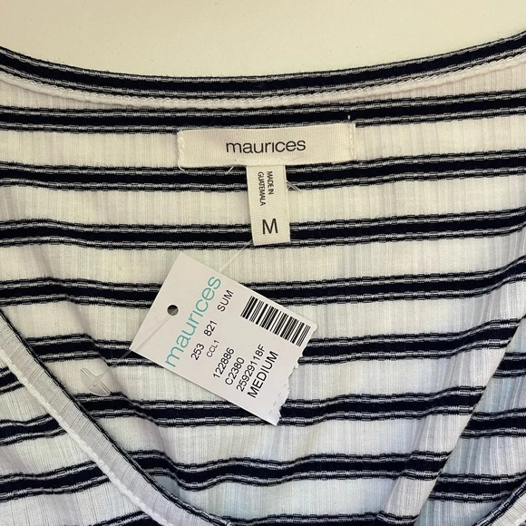 Maurices NWT White & Navy Blue Striped Lace-up Babydoll Tank Top Medium Women’s - Picture 10 of 12